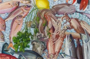 Shaped painting 'The Unschooled School' by Paul Critchley,detail