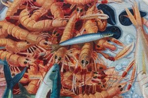 Shaped painting 'The Unschooled School' by Paul Critchley,detail