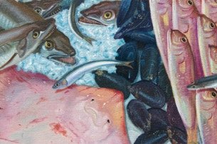 Shaped painting 'The Unschooled School' by Paul Critchley,detail
