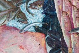 Shaped painting 'The Unschooled School' by Paul Critchley,detail
