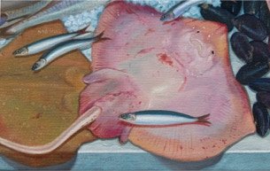 Shaped painting 'The Unschooled School' by Paul Critchley,detail