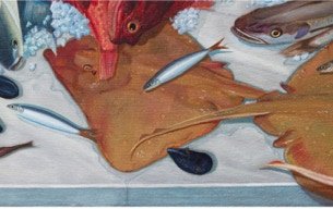 Shaped painting 'The Unschooled School' by Paul Critchley,detail