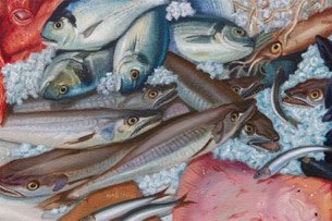 Shaped painting 'The Unschooled School' by Paul Critchley,detail