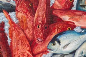 Shaped painting 'The Unschooled School' by Paul Critchley,detail