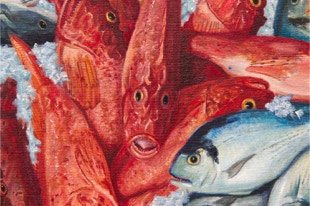 Shaped painting 'The Unschooled School' by Paul Critchley,detail