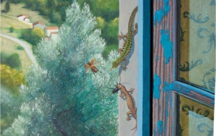 Triptych, The Life Outside, oil painting, open detail