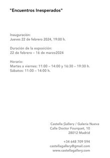 Flyer for Exhibition 'Encuentros inesperados' by Castella Gallery at Galería Nueva