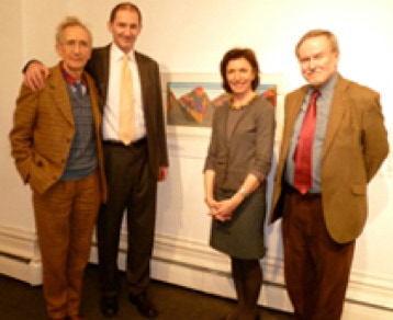 Patrick Hughes, Matthew Flowers Anne-Marie Quinn and David Davies at the opening of the exhibition 'Respective Perspectives' at drumcroon gallery, Wigan 14th January 2011