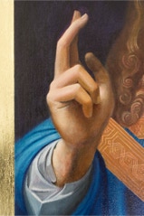 Copy of Salvator Mundi painted by Paul Critchley, detail