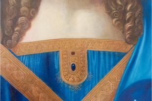 Copy of Salvator Mundi painted by Paul Critchley, detail