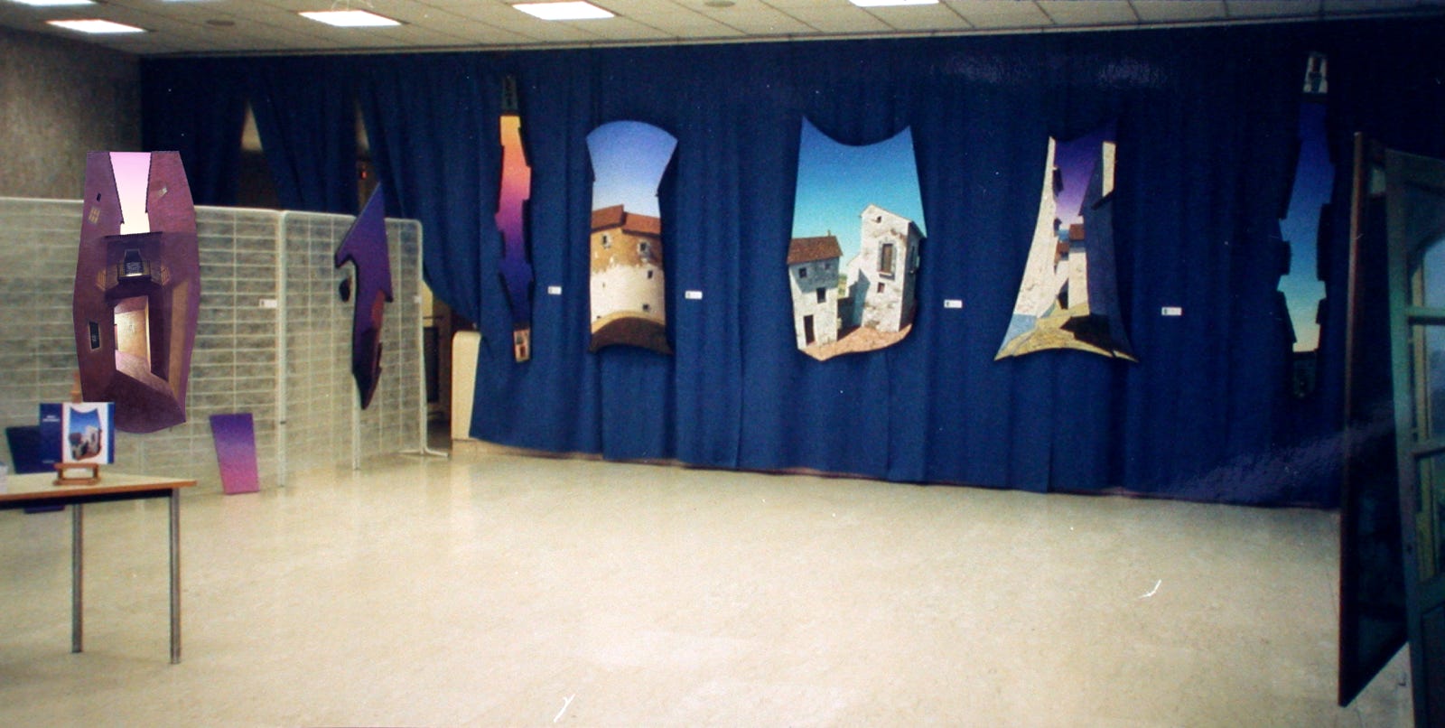 Photo of an exhibition of Paul Critchley's paintings at the Palaisdes Congrès, Lourdes, France in 1997 
