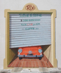 part of the mural - 'taxi' in a garage'