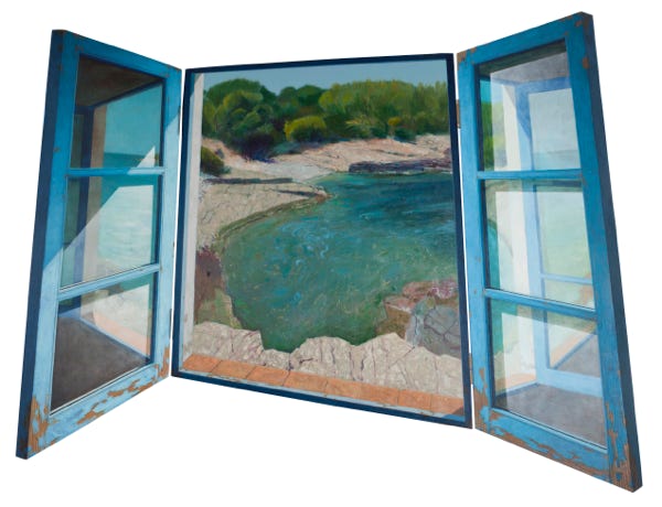 Oil painting by Paul Critchley, Triptych, 122 x 155 cm