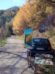 Diptych painting 'Eye Catching' by Paul Critchley, on site