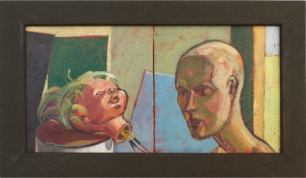 Diptych painting by Paul Critchley. Exhibited by Colin Jellicoe at the 1985 London International Contemporary Art Fair